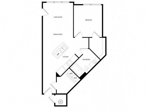 Floor plan for 1 bed, 1 bath, 760 sqft